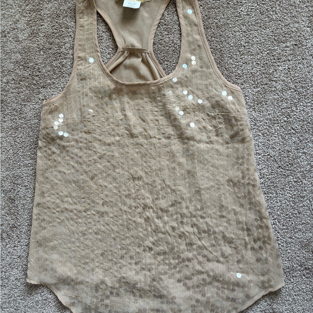 Sequin Embellished Tan Sleeveless Top